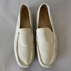 Ugg Men's US 12 Henrick Driving Loafers Ivory Perforated Leather Shoes 1010639